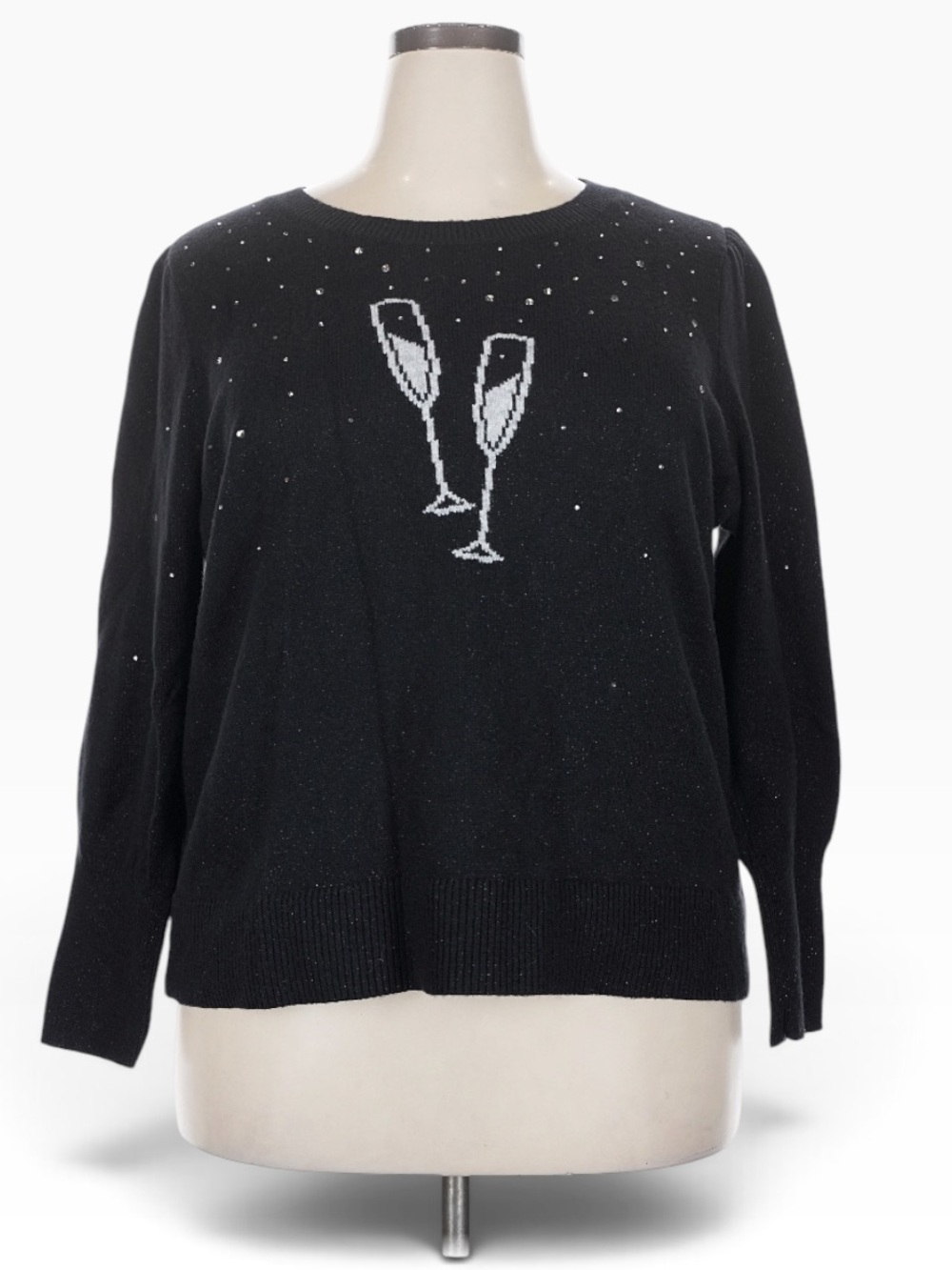 Talbots Black Sweater with Champagne Flutes Size 2X